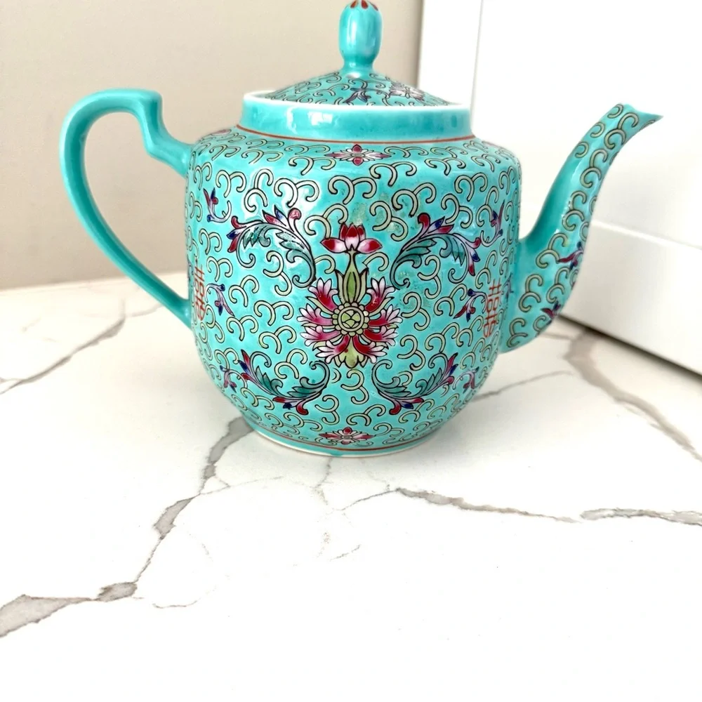 Teal Teapot, vintage floral design made in china
